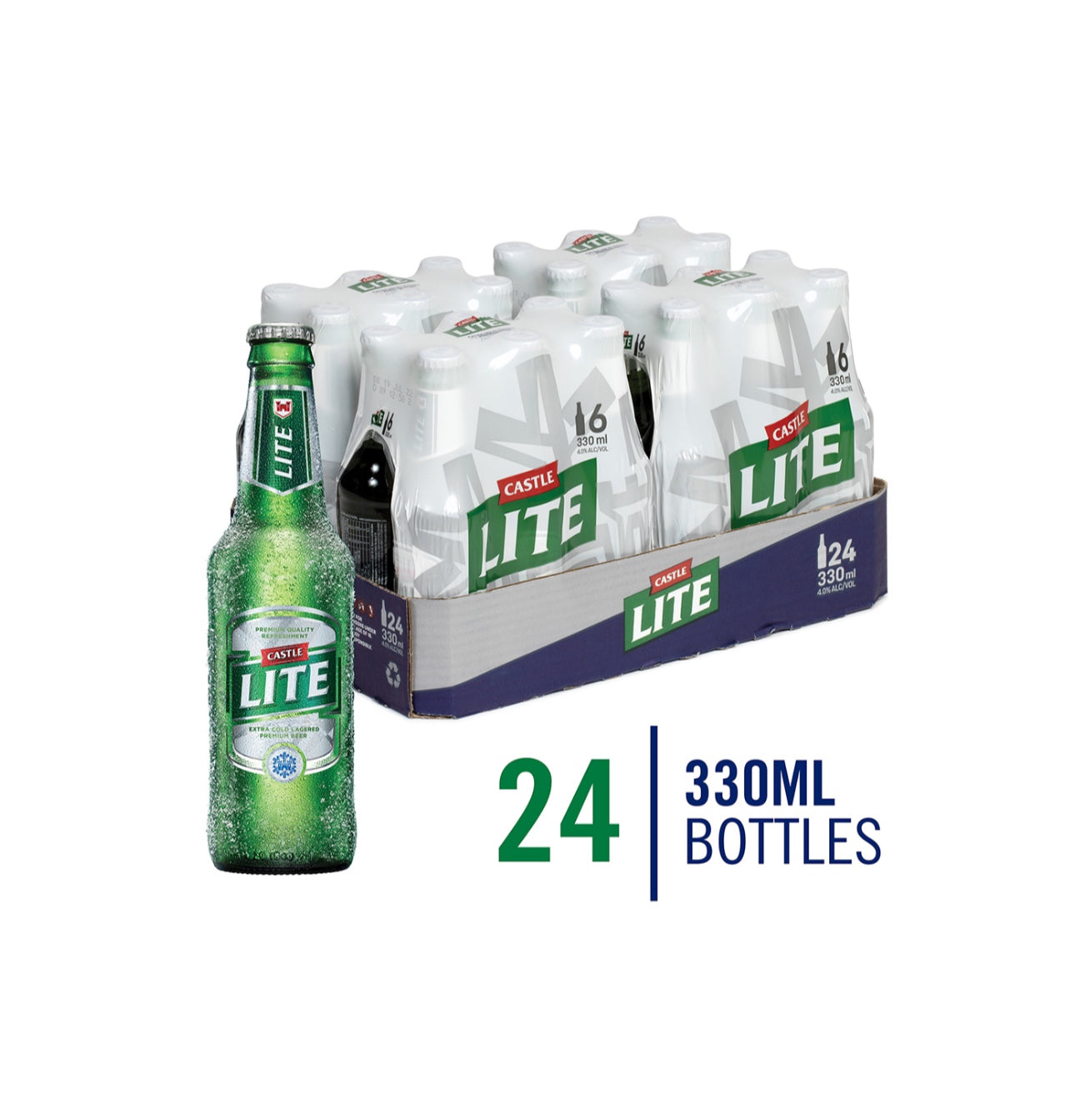 Castle Lite Premium Lager Beer 24 x 330ml Bottles