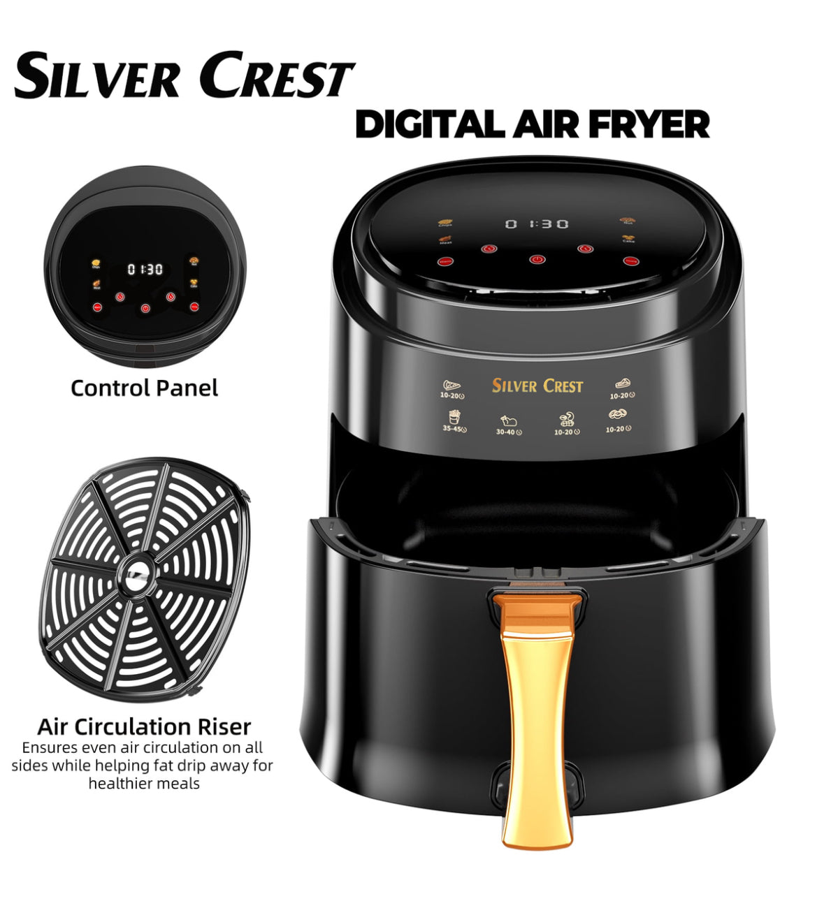Silver Crest 8L Digital Air Fryer with Nesting Tongs Set