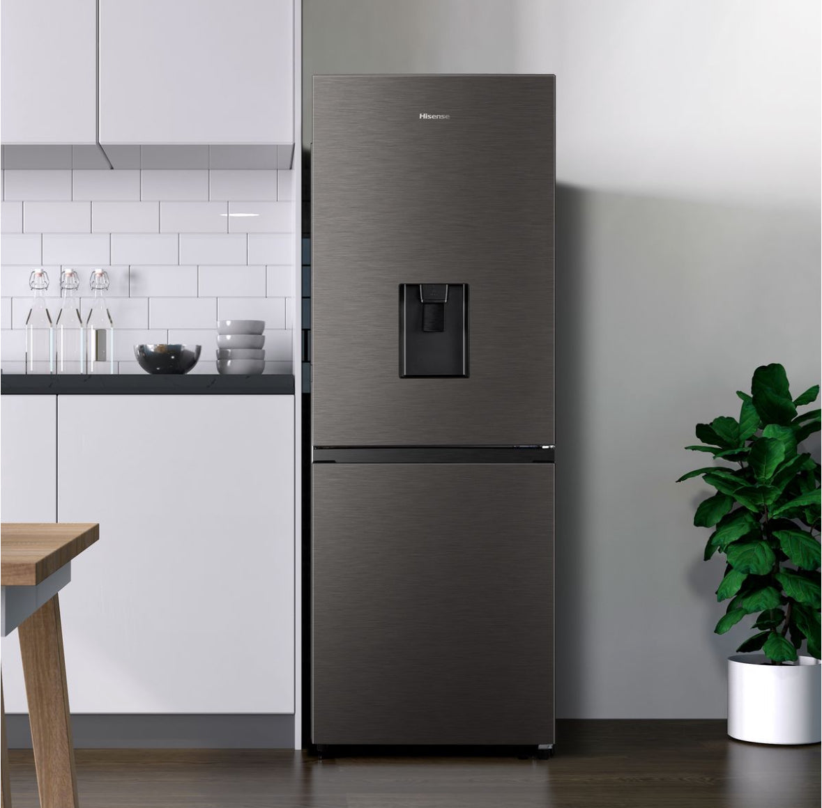 Hisense 222L Bottom Freezer Fridge with Water Dispenser - Titanium Inox