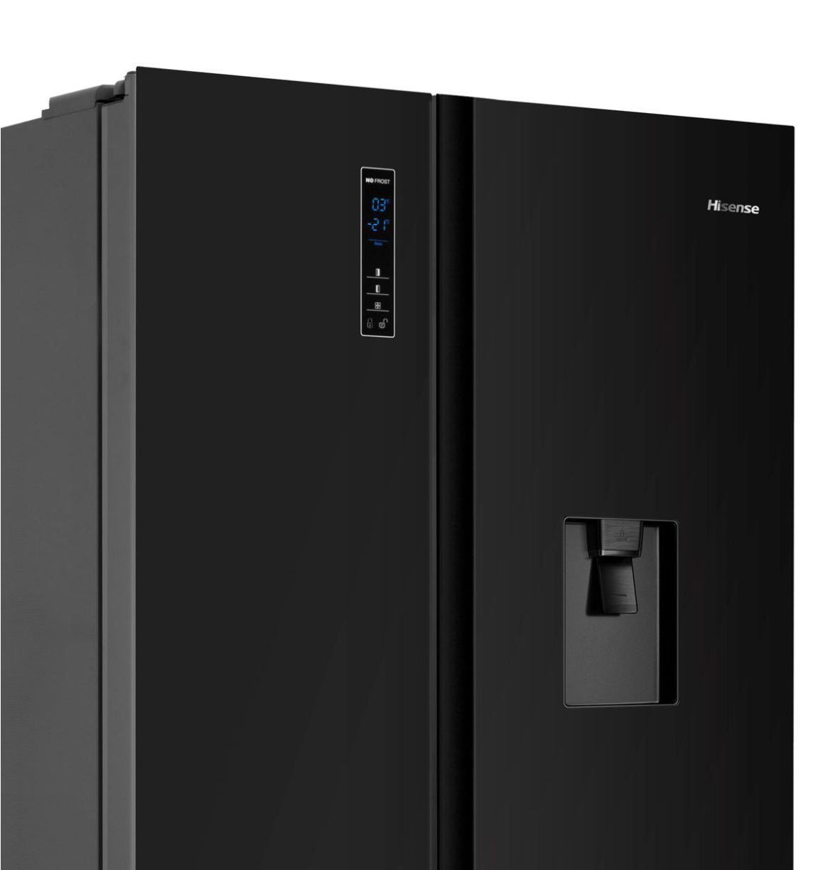 Hisense 508L Side by Side Fridge with Water Dispenser - Black Glass